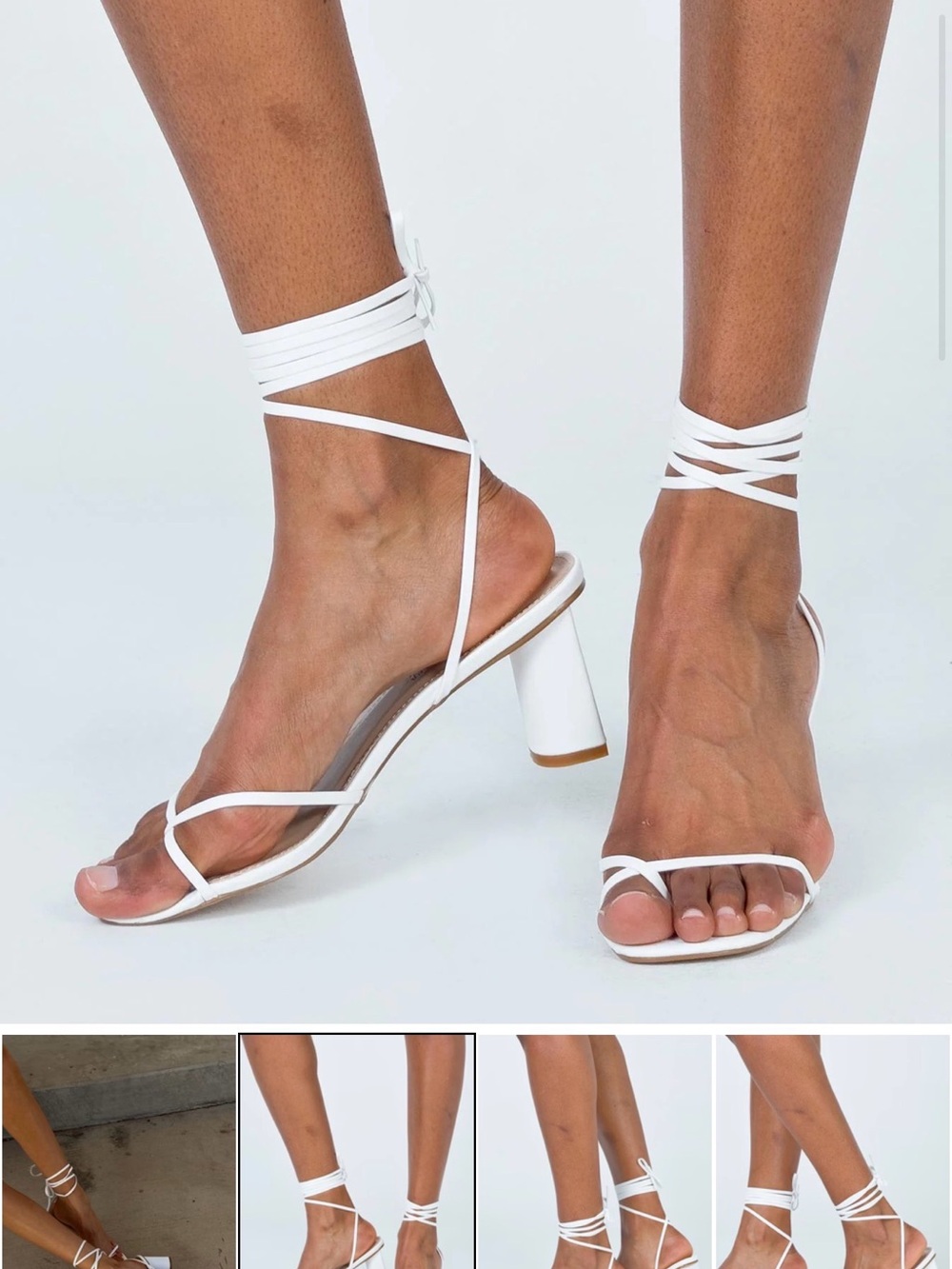 Princess Polly White Strappy Wrap Block Heel Sandals
